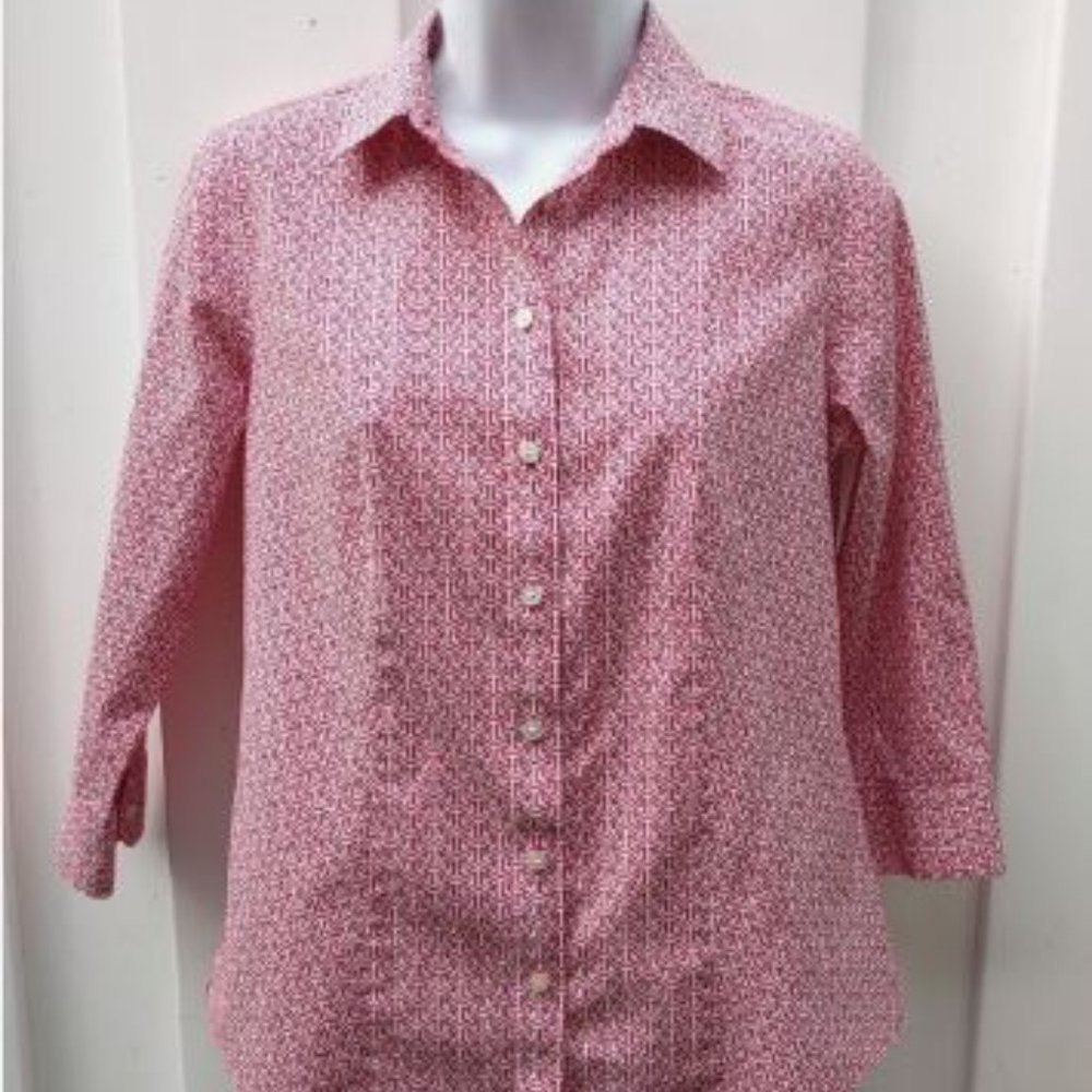 Talbots Shirt Womens 4 Petite Red Cotton Stretch Long Sleeve Collar Button Down